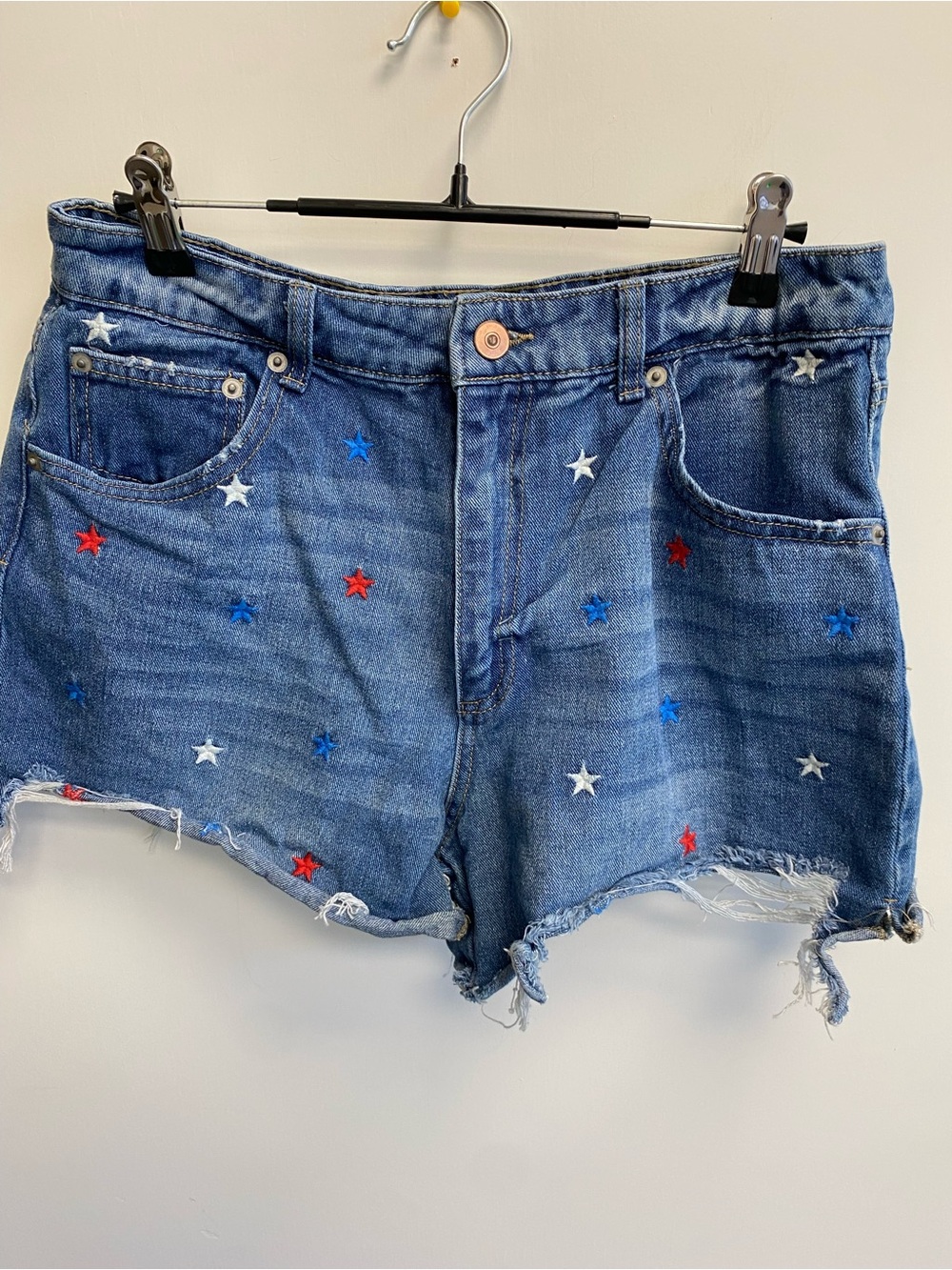 No Boundaries Blue Denim Star Embroidered Shorts